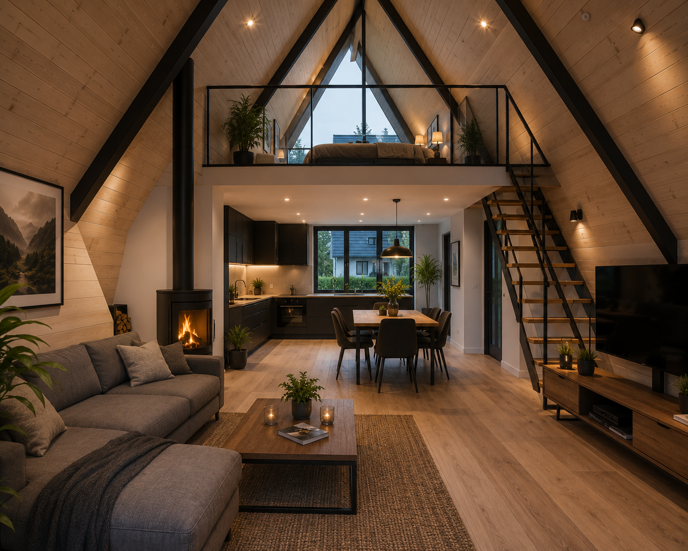 A-Frame Dağ Evi İç Mekan