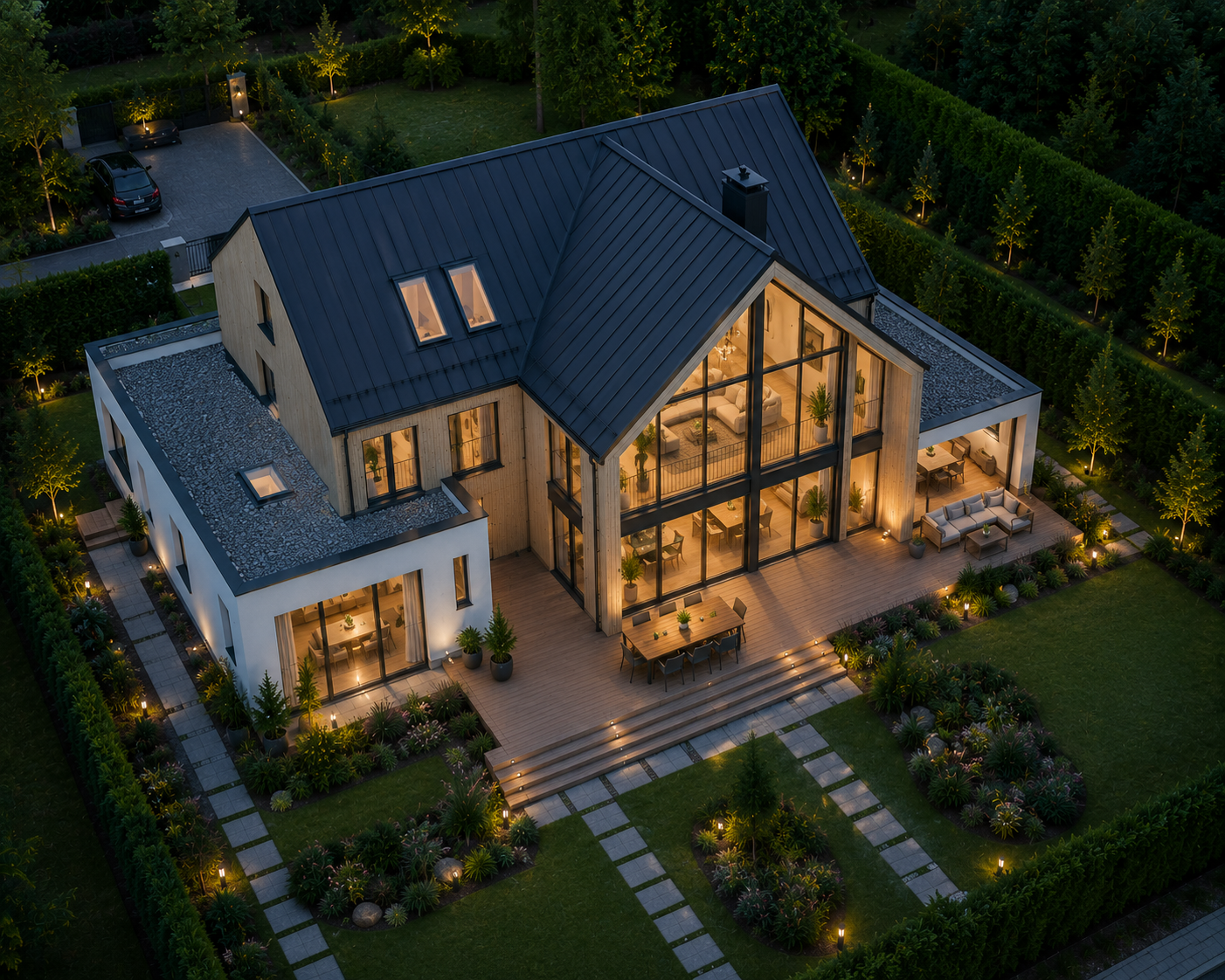 Cam Cepheli İskandinav Villa Tepeden Görünüm